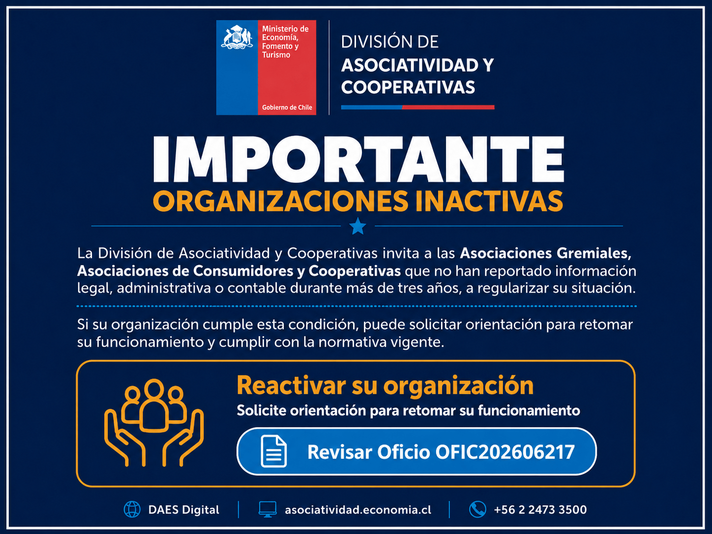 Aviso importante sobre organizaciones inactivas DAES